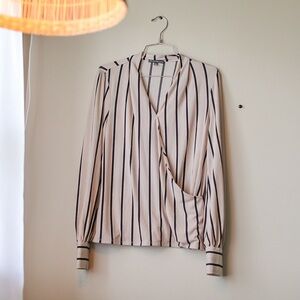 Striped Women’s M Wrap Blouse - Light Pink & Black